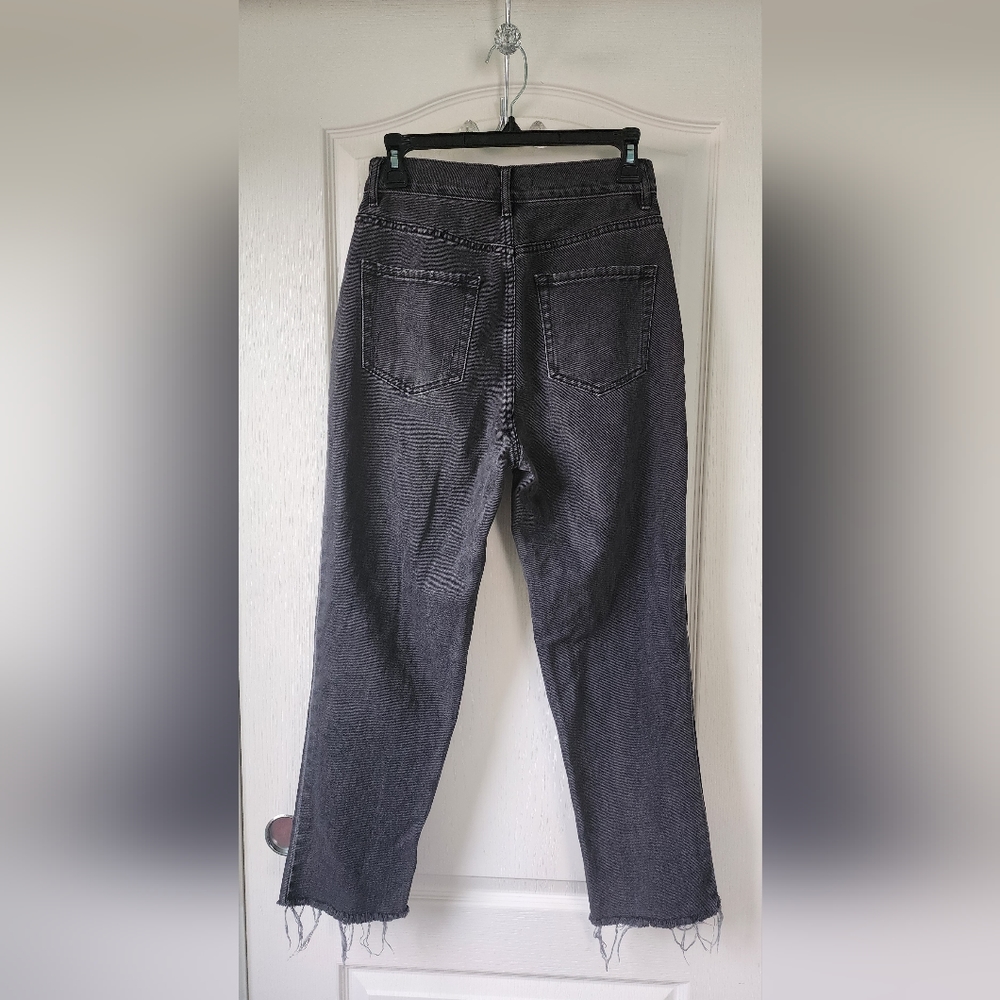 PACSUN Black High Waisted Straight Leg Jeans Raw Ripped Distressed Womens - Picture 7 of 11